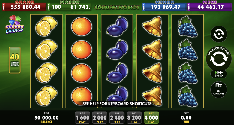 40 Burning Hot Main Screen