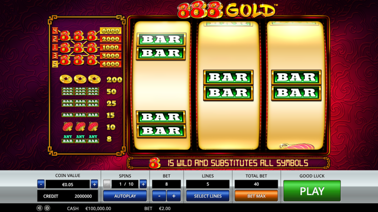 888 Gold Main Screen
