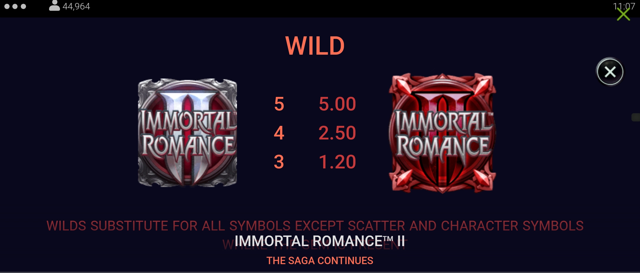 Immortal Romance 2 paytable